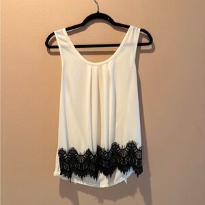 Express White Blouse with Black Lace Trim